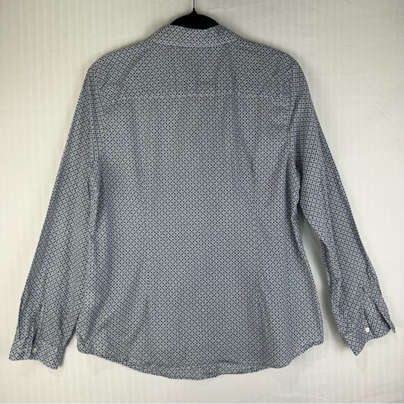 Liz Claiborne Classic Button Down Shirt Women Size Large Blue Diamond Green Dots - Picture 4 of 9